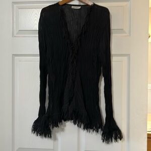 Kaelyn- Max-II Size 1X Morticia styled black fringed blouse